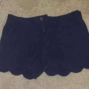 Navy Scalloped Hem Women Shorts